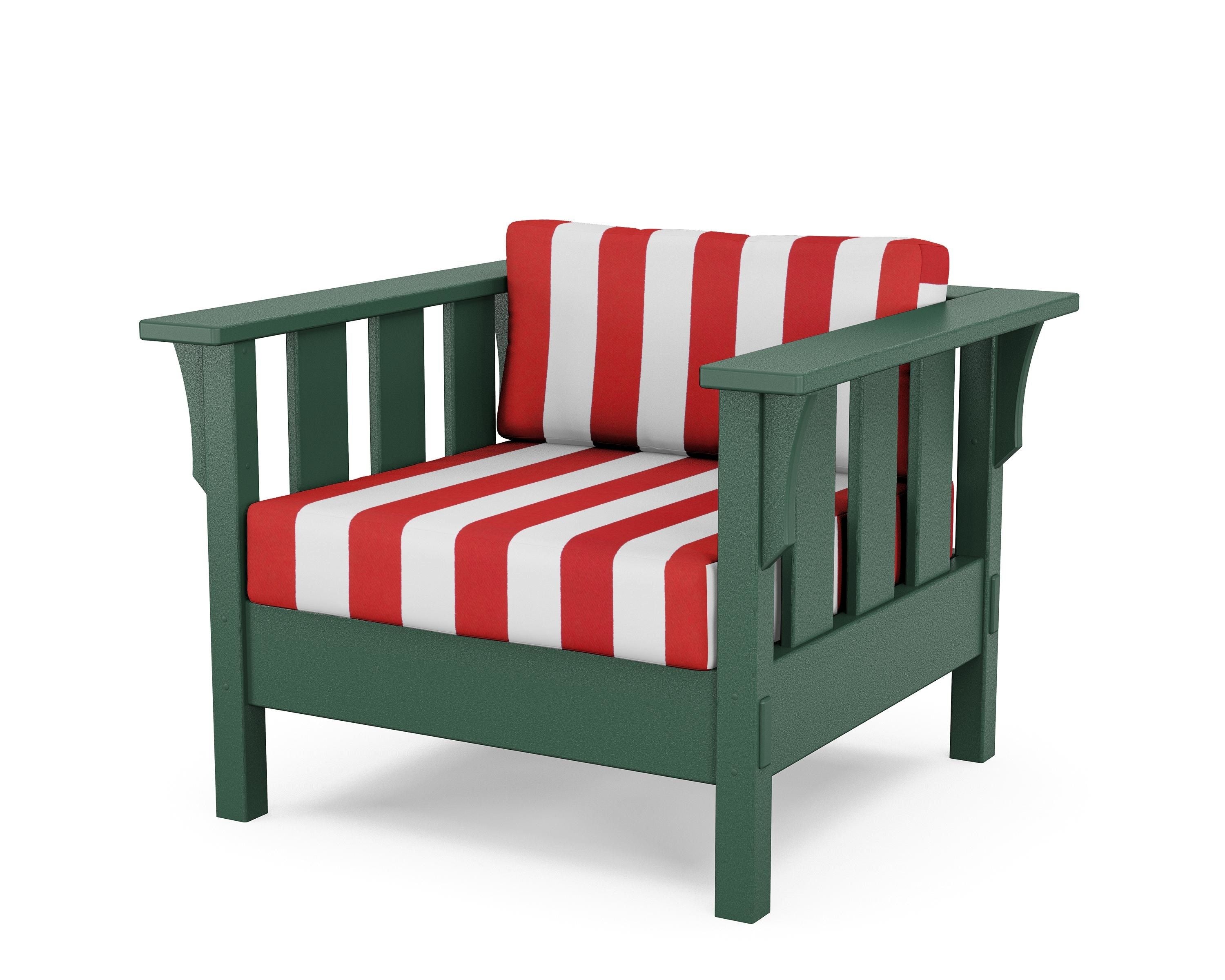 Martha Stewart by POLYWOOD® Acadia Deep Seating Chair in Green / Cabana Stripe Crimson