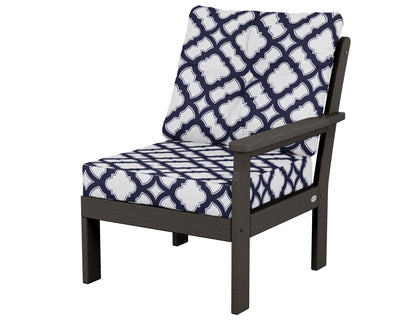 POLYWOOD® Vineyard Modular Right Arm Chair in Vintage Coffee / Trellis Navy