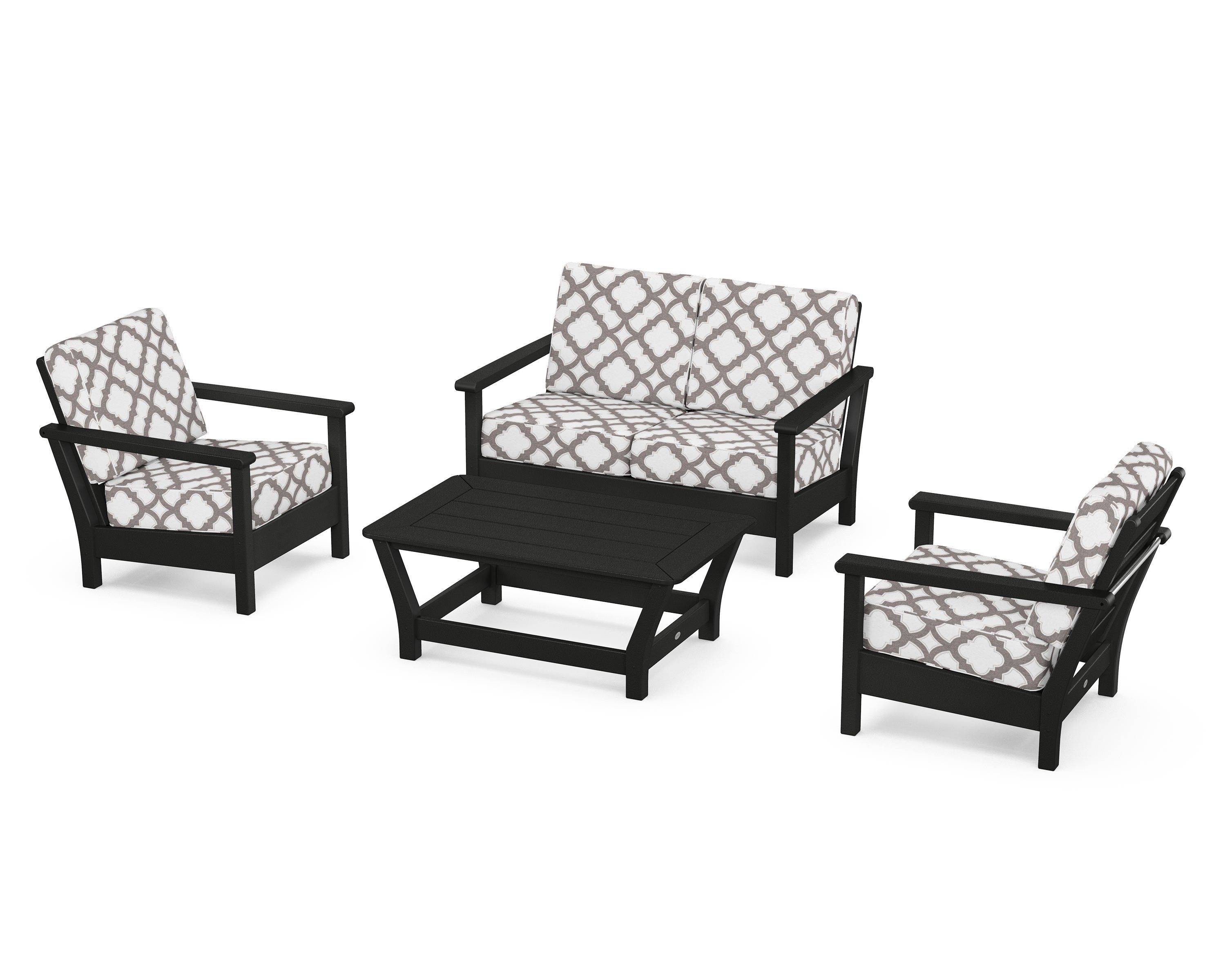 POLYWOOD® Harbour 4-Piece Deep Seating Set in Black / Trellis Grey Mist