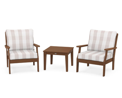 POLYWOOD® Braxton 3-Piece Deep Seating Set in Teak / Buffalo Plaid Dune Burlap