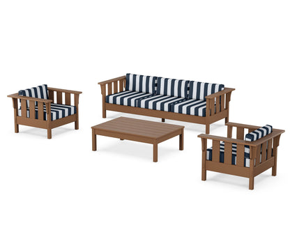 Martha Stewart by POLYWOOD® Acadia 4-Piece Deep Seating Set with Sofa in Teak / Cabana Stripe Marine Indigo