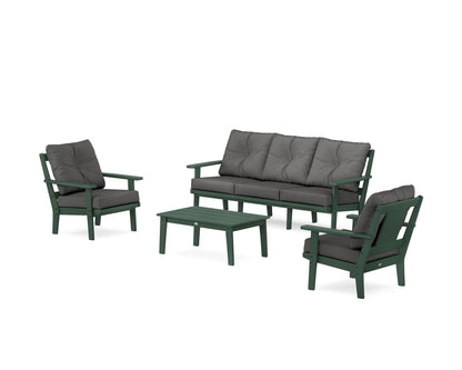 POLYWOOD® Prairie 4-Piece Deep Seating Set with Sofa in Green / Spectrum Carbon