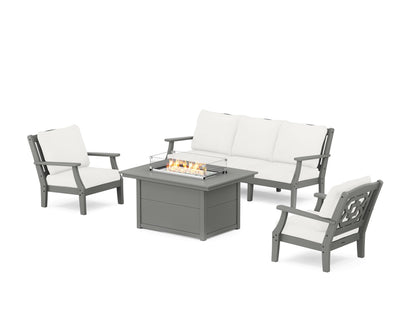 Martha Stewart by POLYWOOD® Chinoiserie Deep Seating Fire Pit Table Set in Slate Grey / Natural Linen