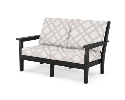 POLYWOOD® Chippendale Deep Seating Loveseat in Black / Trellis Dune Burlap