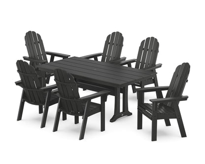 POLYWOOD® Vineyard Curveback Adirondack Chair 7-Piece Farmhouse Dining Set with Trestle Legs in Black