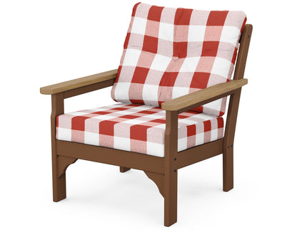 POLYWOOD® Vineyard Deep Seating Chair in Teak / Natural / Buffalo Plaid Crimson