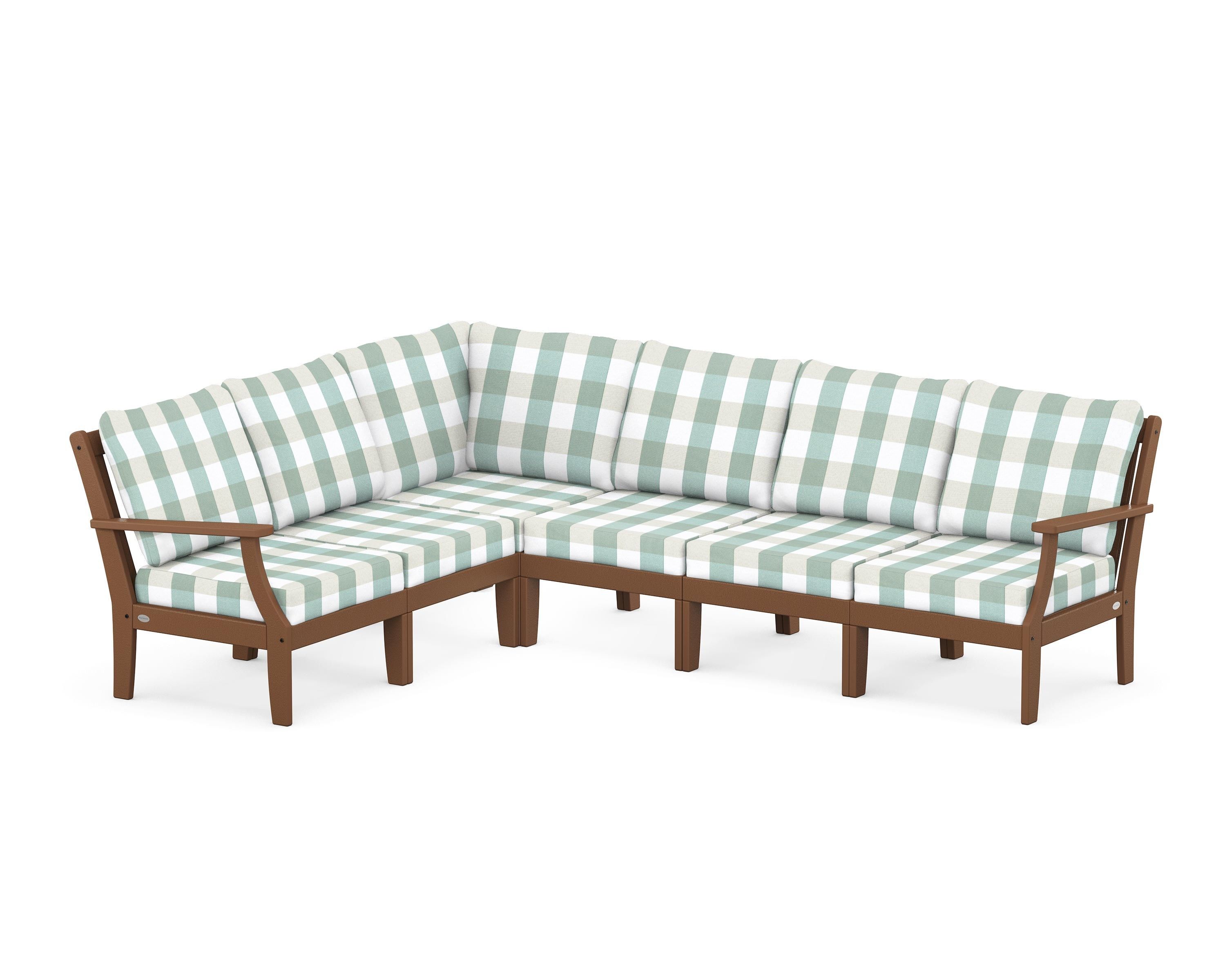 POLYWOOD® Braxton Modular 6-Piece Deep Seating Set in Teak / Buffalo Plaid Glacier Spa