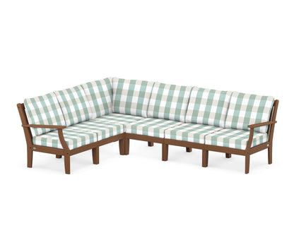 POLYWOOD® Braxton Modular 6-Piece Deep Seating Set in Teak / Buffalo Plaid Glacier Spa