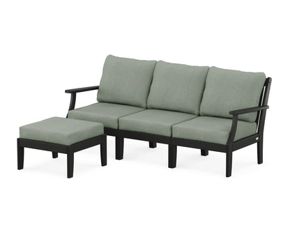 POLYWOOD® Braxton Modular 4-Piece Deep Seating Set with Ottoman in Black / Cast Sage