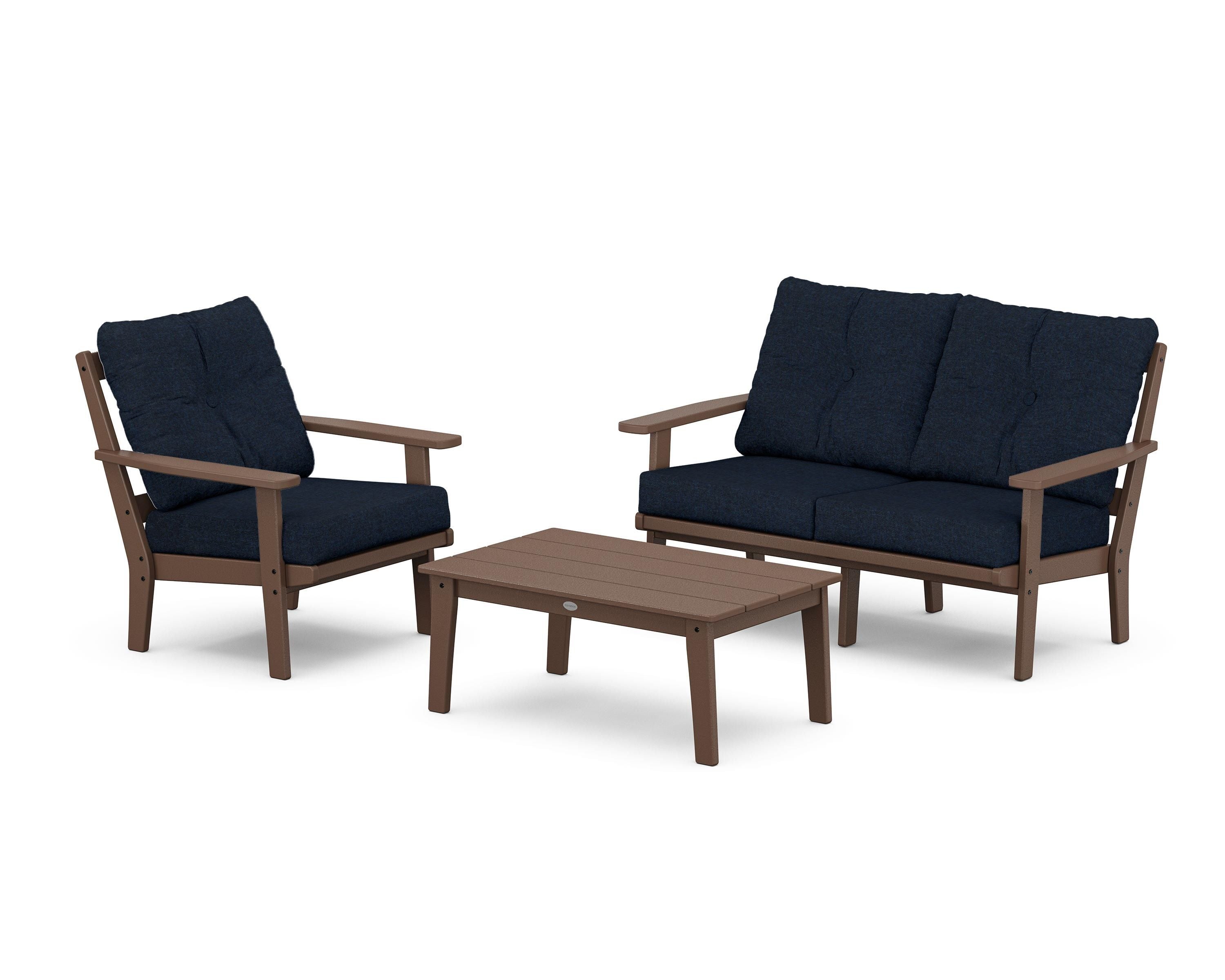 POLYWOOD® Prairie 3-Piece Deep Seating Set with Loveseat in Mahogany / Marine Indigo