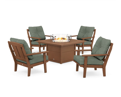 POLYWOOD® Mission 5-Piece Deep Seating Set with Fire Pit Table in Teak / Cast Sage