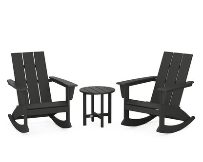 POLYWOOD® Modern 3-Piece Adirondack Rocking Chair Set in Black
