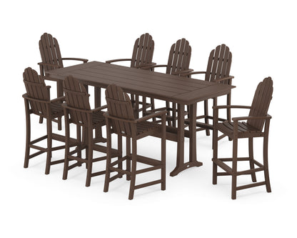 POLYWOOD® Classic Adirondack 9-Piece Farmhouse Bar Set with Trestle Legs in Mahogany