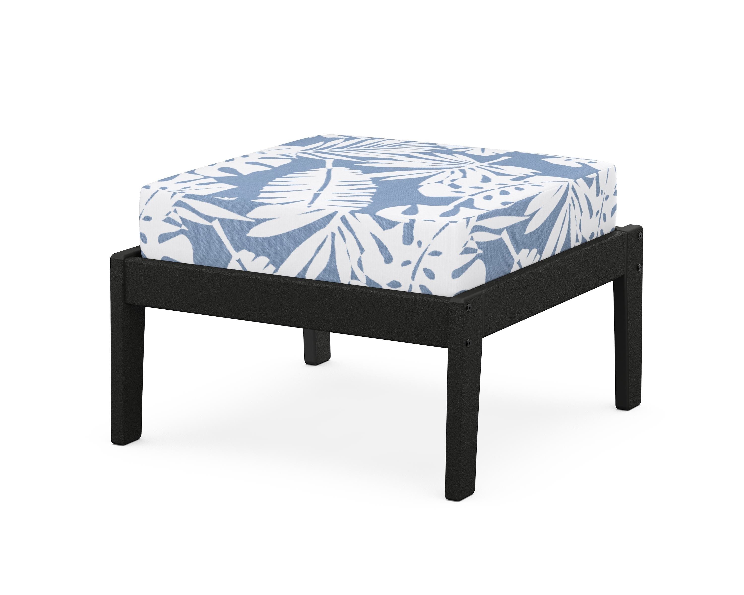 Unbranded Deep Seating Ottoman in Black / Leaf Sky Blue