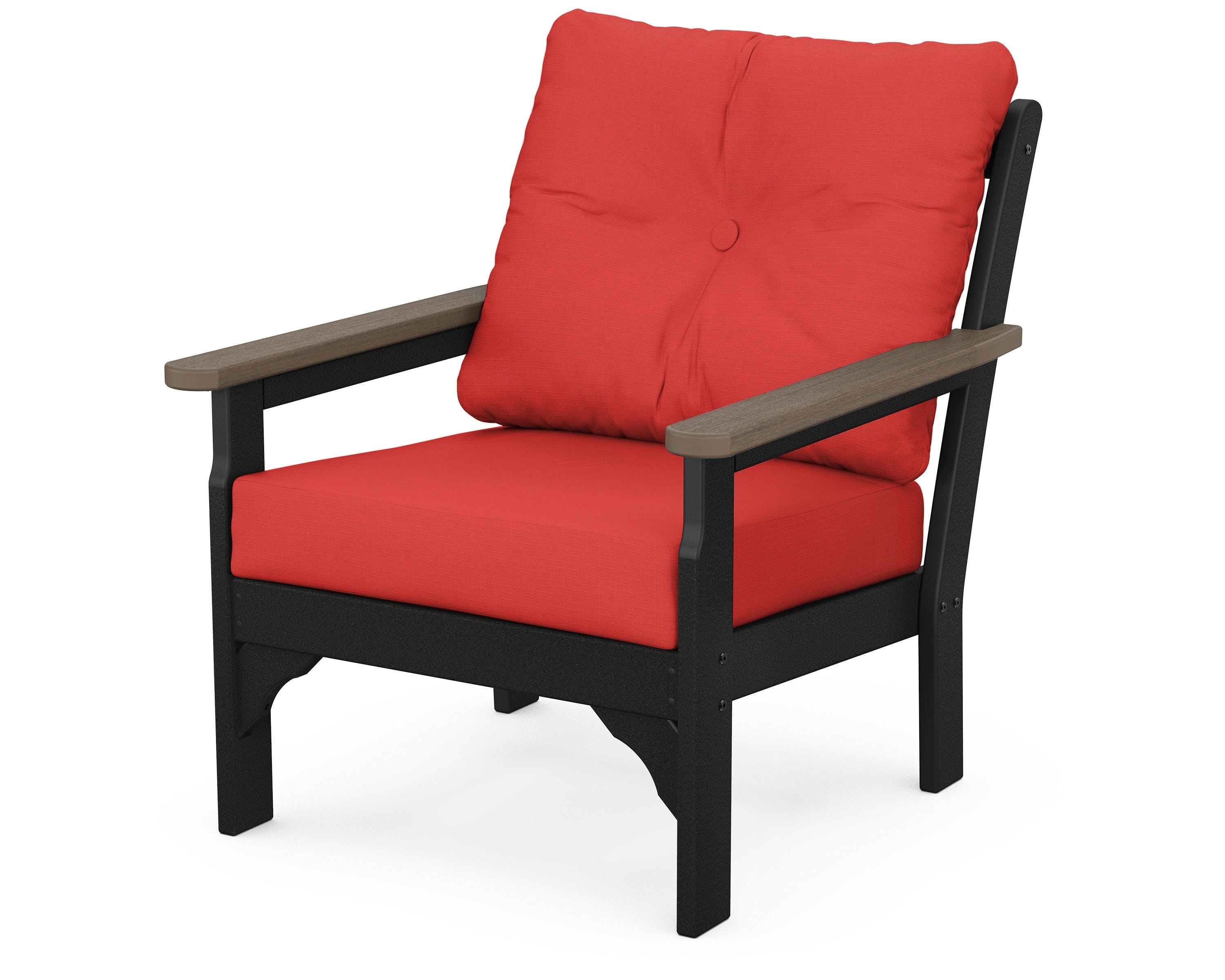 POLYWOOD® Vineyard Deep Seating Chair in Black / Kona / Crimson Linen