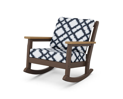 POLYWOOD® Chippendale Deep Seating Rocking Chair in Mahogany / Natural / Trellis Marine Indigo