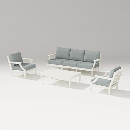 PW Designer Series Estate 4-Piece Lounge Sofa Set in Vintage White / Spa