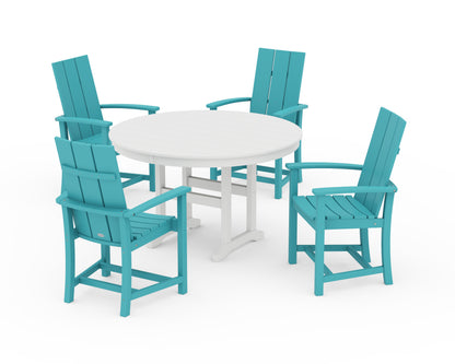 POLYWOOD® Modern Adirondack 5-Piece Round Farmhouse Dining Set in Aruba / White