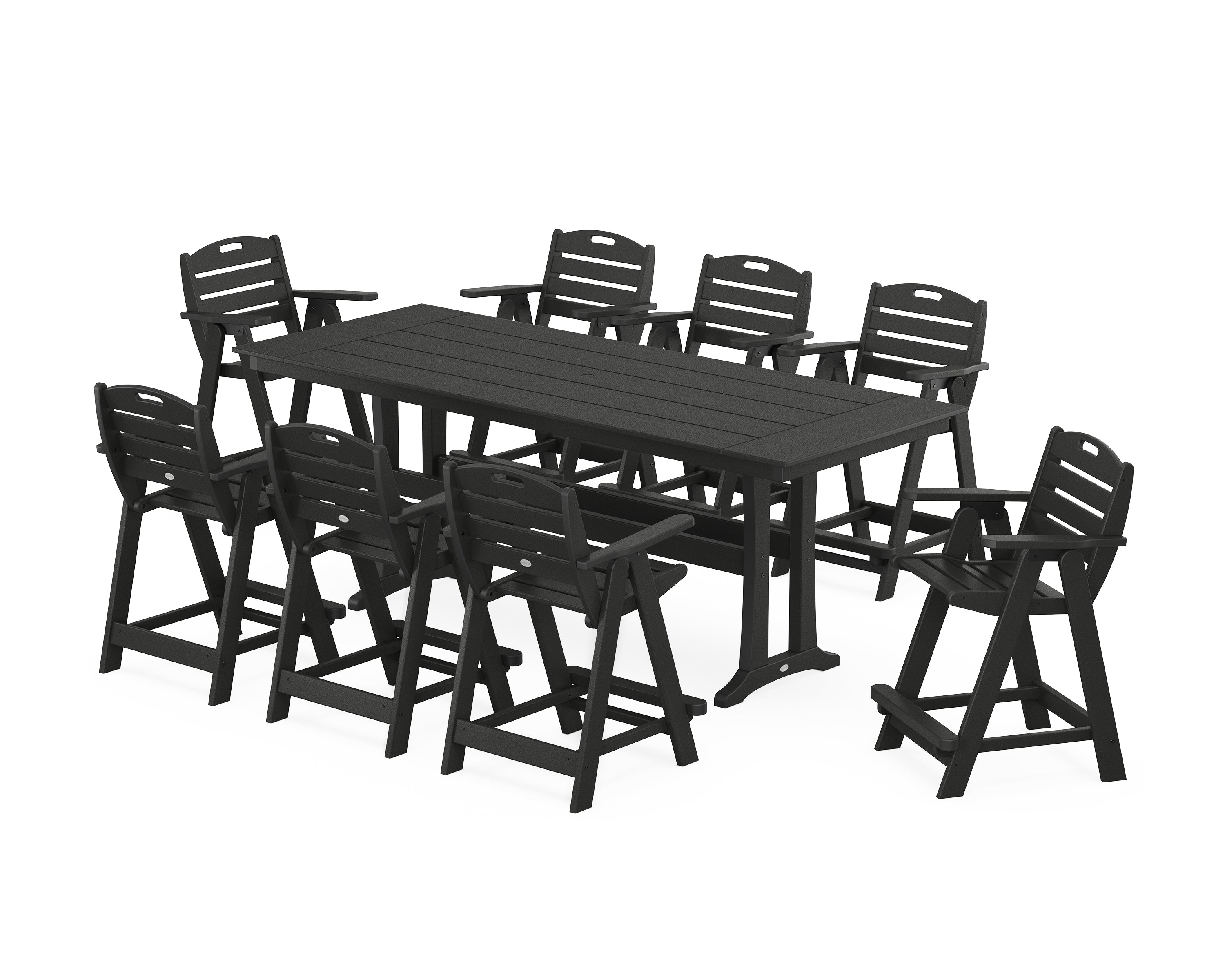 POLYWOOD® Nautical 9-Piece Farmhouse Counter Set with Trestle Legs in Black