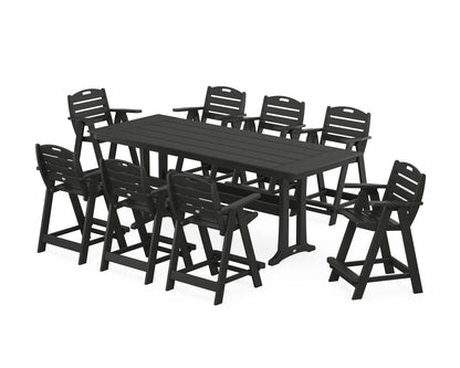 POLYWOOD® Nautical 9-Piece Farmhouse Counter Set with Trestle Legs in Black