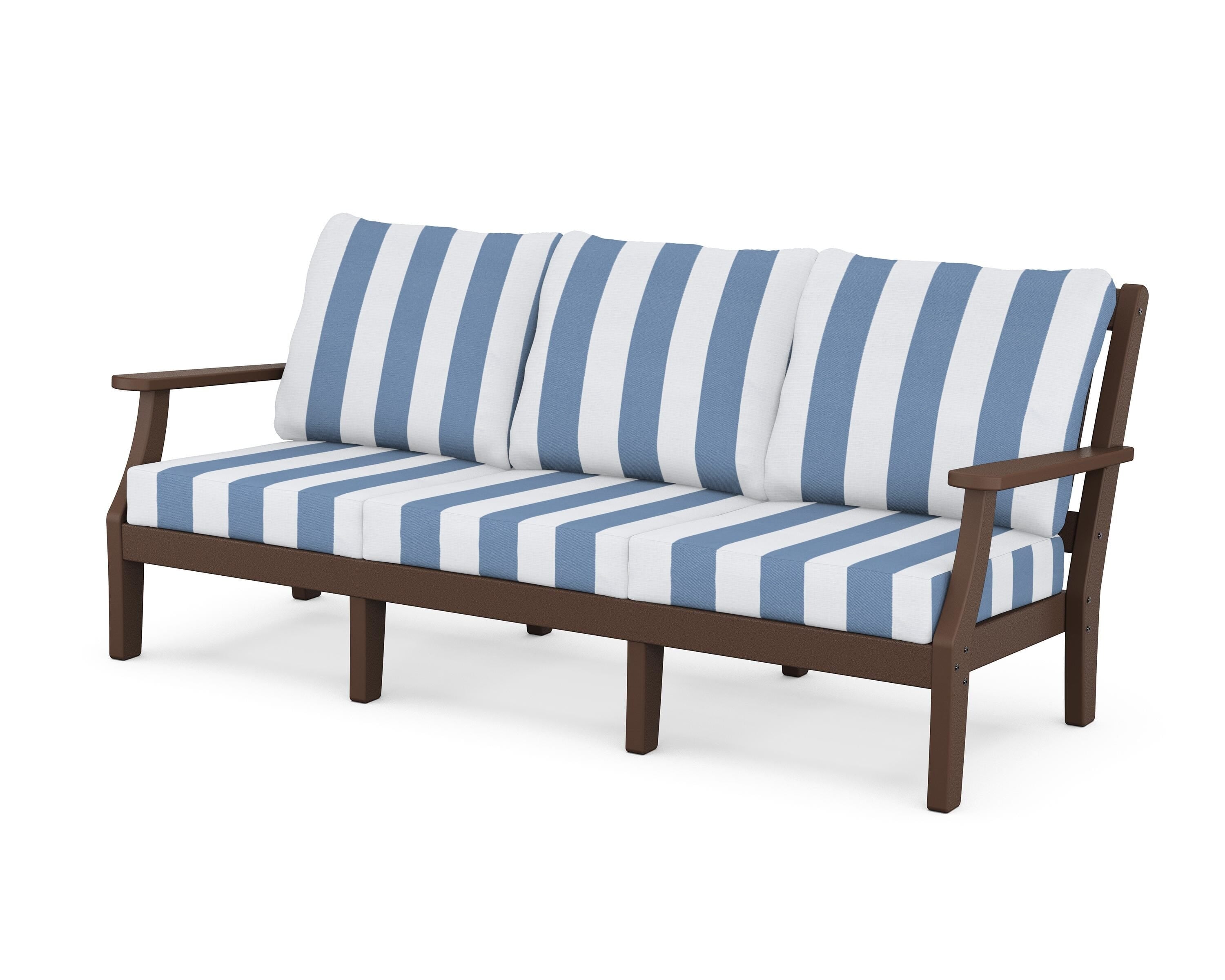Martha Stewart by POLYWOOD® Chinoiserie Deep Seating Sofa in Mahogany / Cabana Stripe Sky Blue