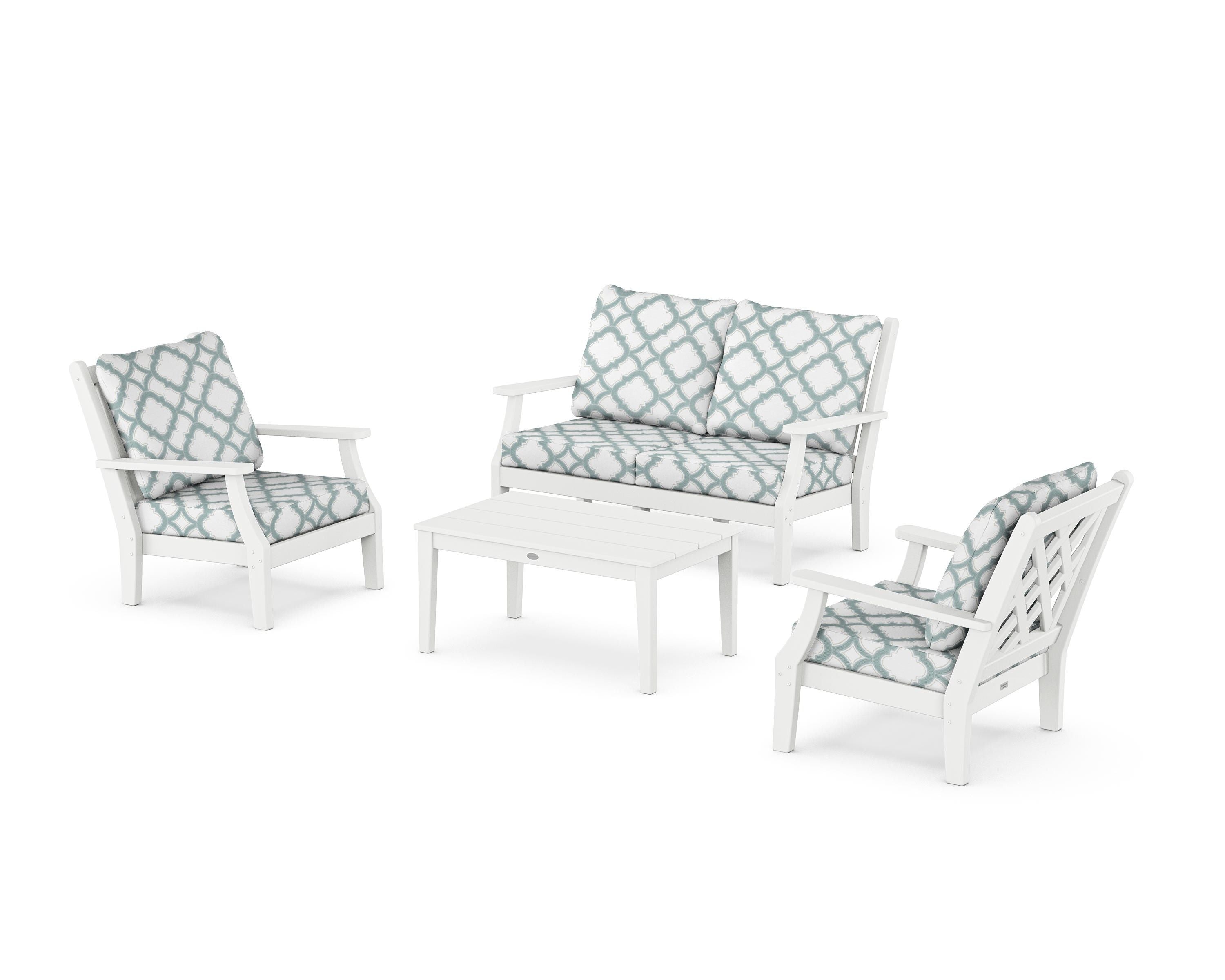 Country Living Wovendale 4-Piece Deep Seating Set with Loveseat in White / Trellis Glacier Spa