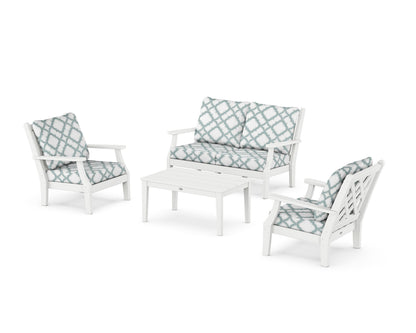 Country Living Wovendale 4-Piece Deep Seating Set with Loveseat in White / Trellis Glacier Spa