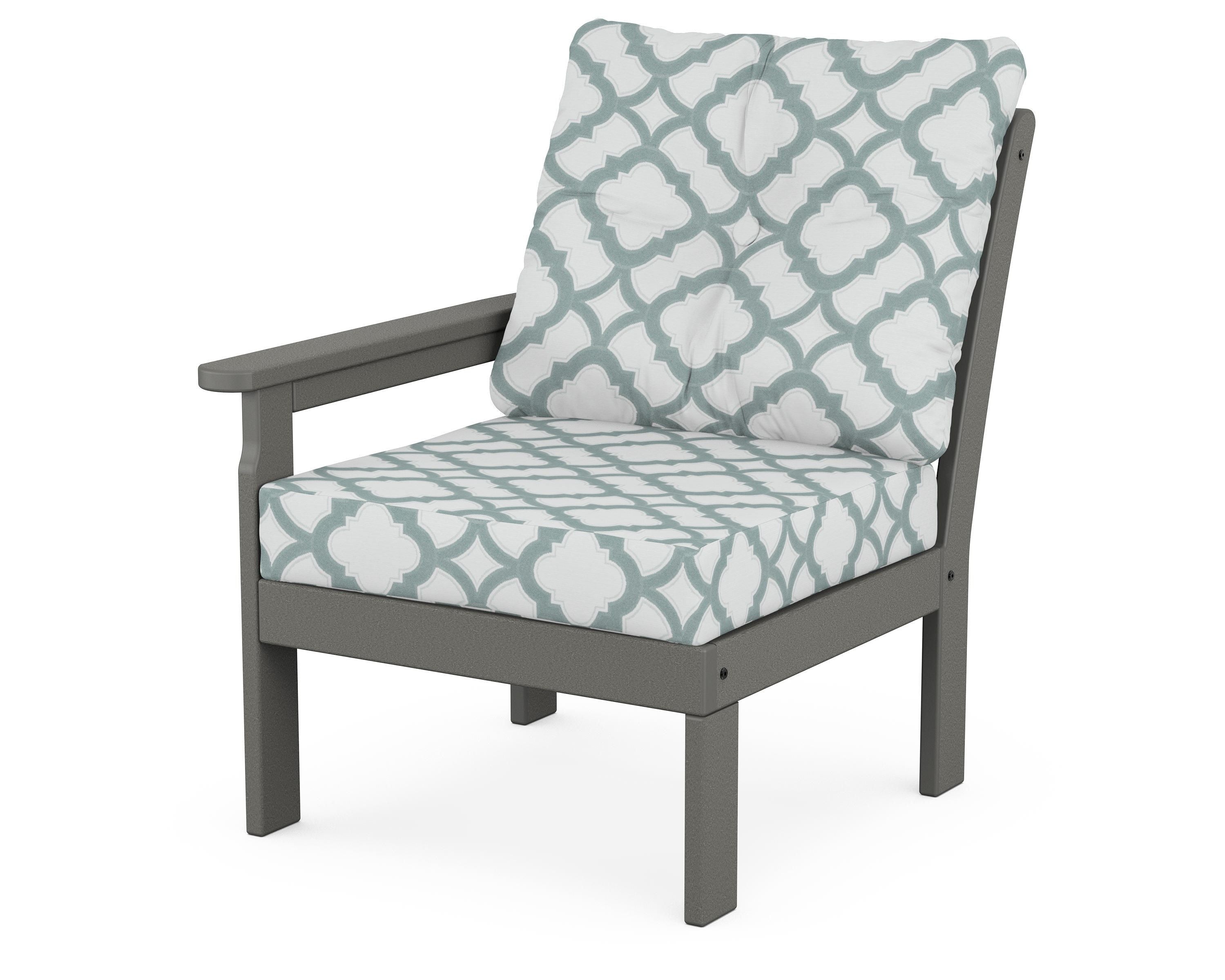 POLYWOOD® Vineyard Modular Left Arm Chair in Slate Grey / Trellis Glacier Spa