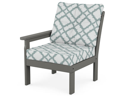 POLYWOOD® Vineyard Modular Left Arm Chair in Slate Grey / Trellis Glacier Spa