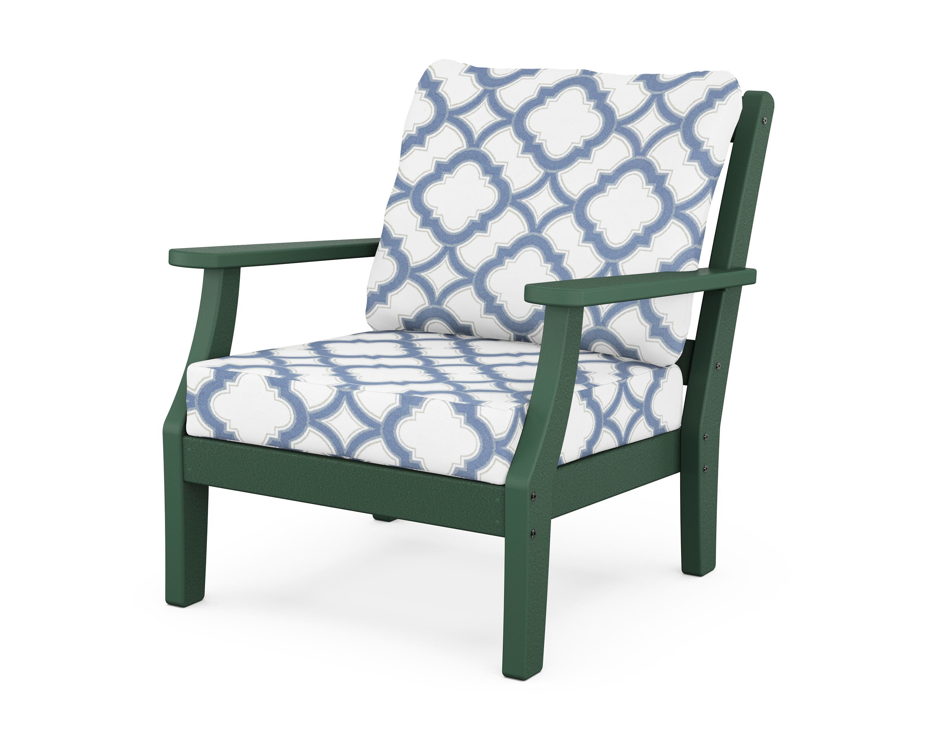 Martha Stewart by POLYWOOD® Chinoiserie Deep Seating Chair in Green / Trellis Sky Blue