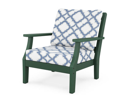 Martha Stewart by POLYWOOD® Chinoiserie Deep Seating Chair in Green / Trellis Sky Blue