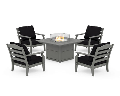 Draper James™ by  POLYWOOD® Savannah 5-Piece Deep Seating Set with Fire Pit Table in Slate Grey / Midnight Linen