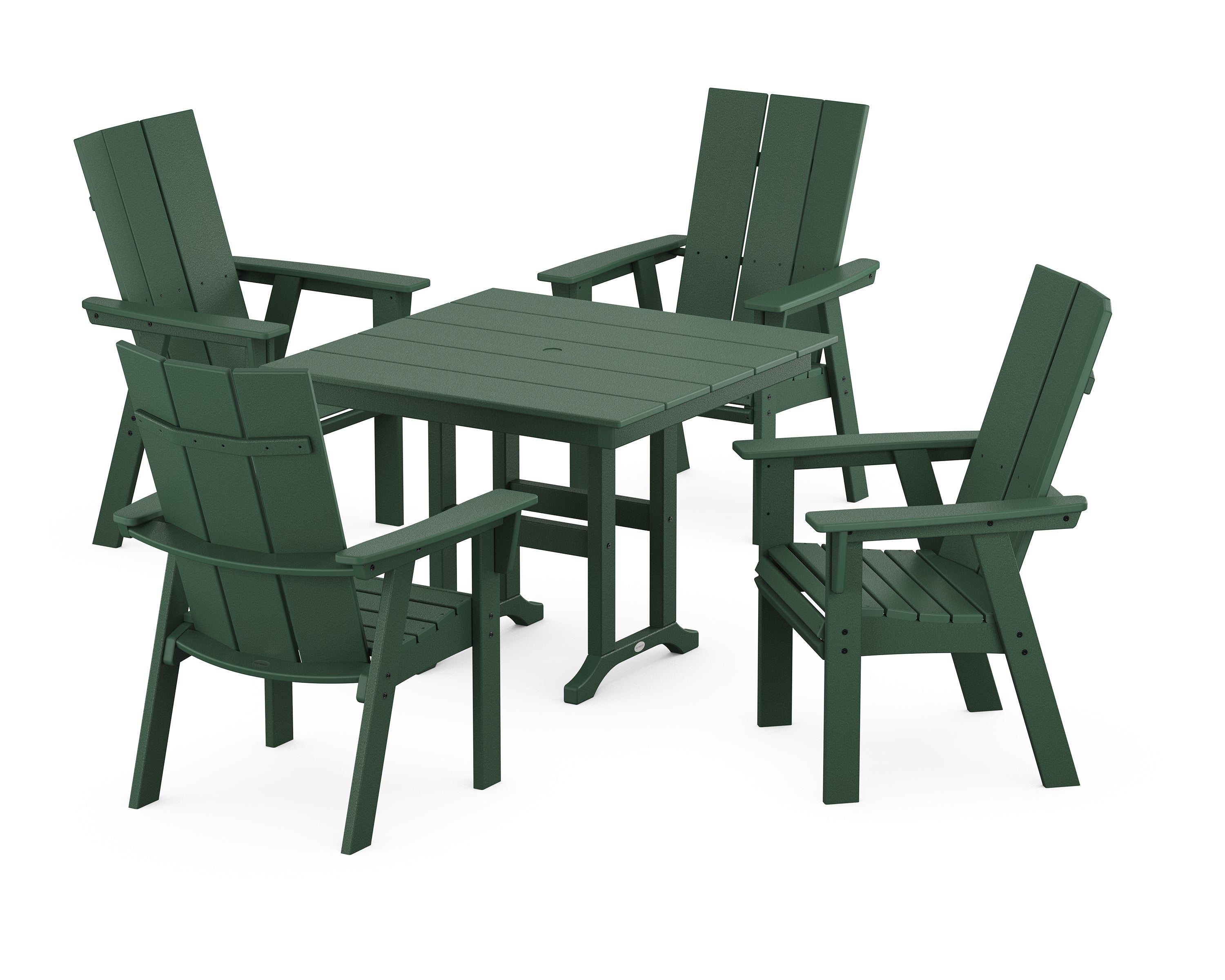 POLYWOOD® Modern Adirondack 5-Piece Farmhouse Dining Set in Green
