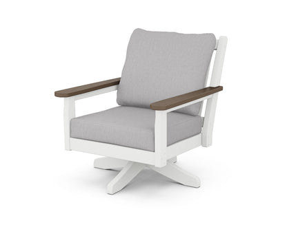 POLYWOOD® Chippendale Deep Seating Swivel Chair in White / Kona / Granite