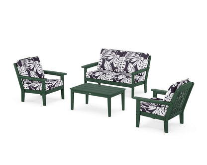 Country Living Cottage 4-Piece Deep Seating Set with Loveseat in Green / Leaf Navy