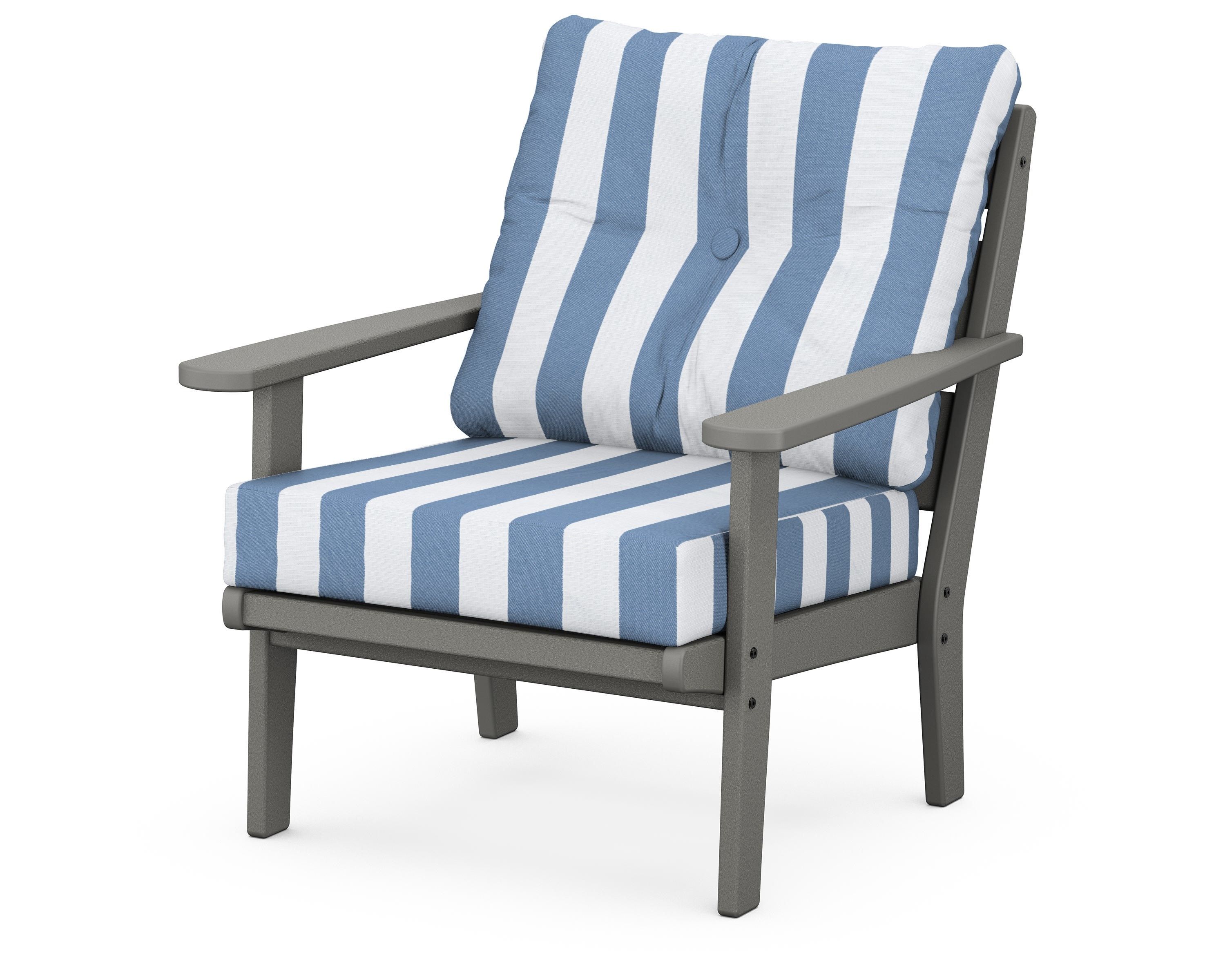 POLYWOOD® Lakeside Deep Seating Chair in Slate Grey / Cabana Stripe Sky Blue