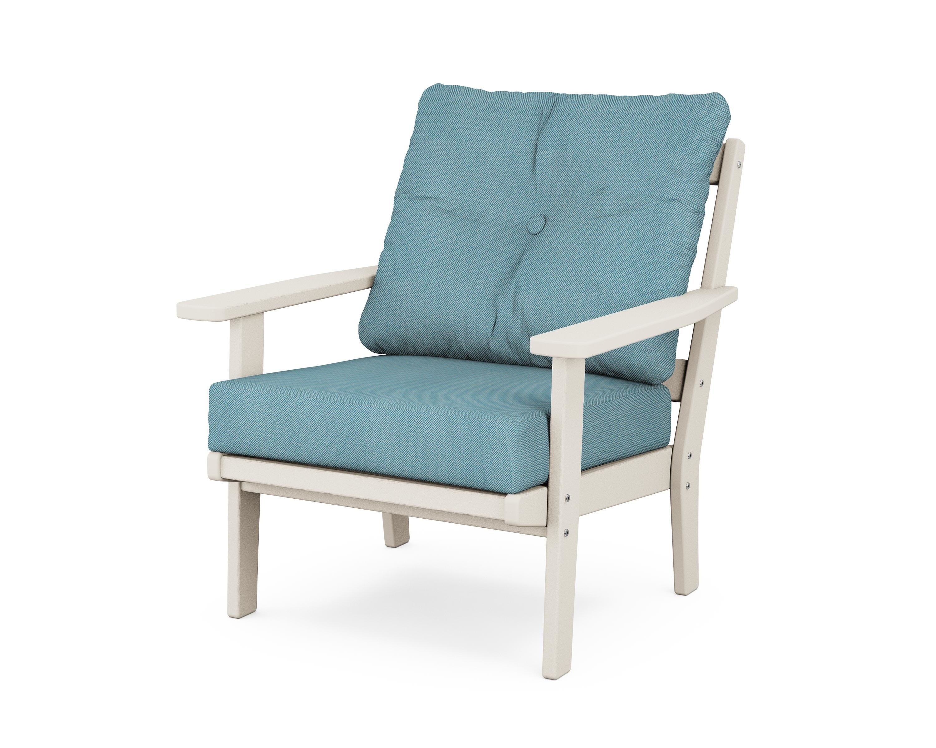 POLYWOOD® Oxford Deep Seating Chair in Sand / Lattice Sky Blue