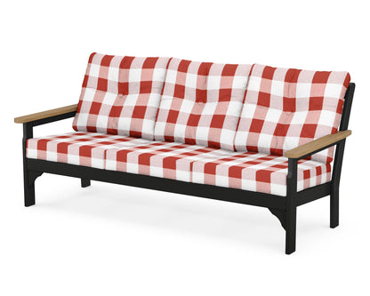 POLYWOOD® Vineyard Deep Seating Sofa in Black / Natural / Buffalo Plaid Crimson