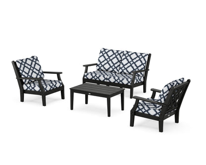 Country Living Wovendale 4-Piece Deep Seating Set with Loveseat in Black / Trellis Marine Indigo