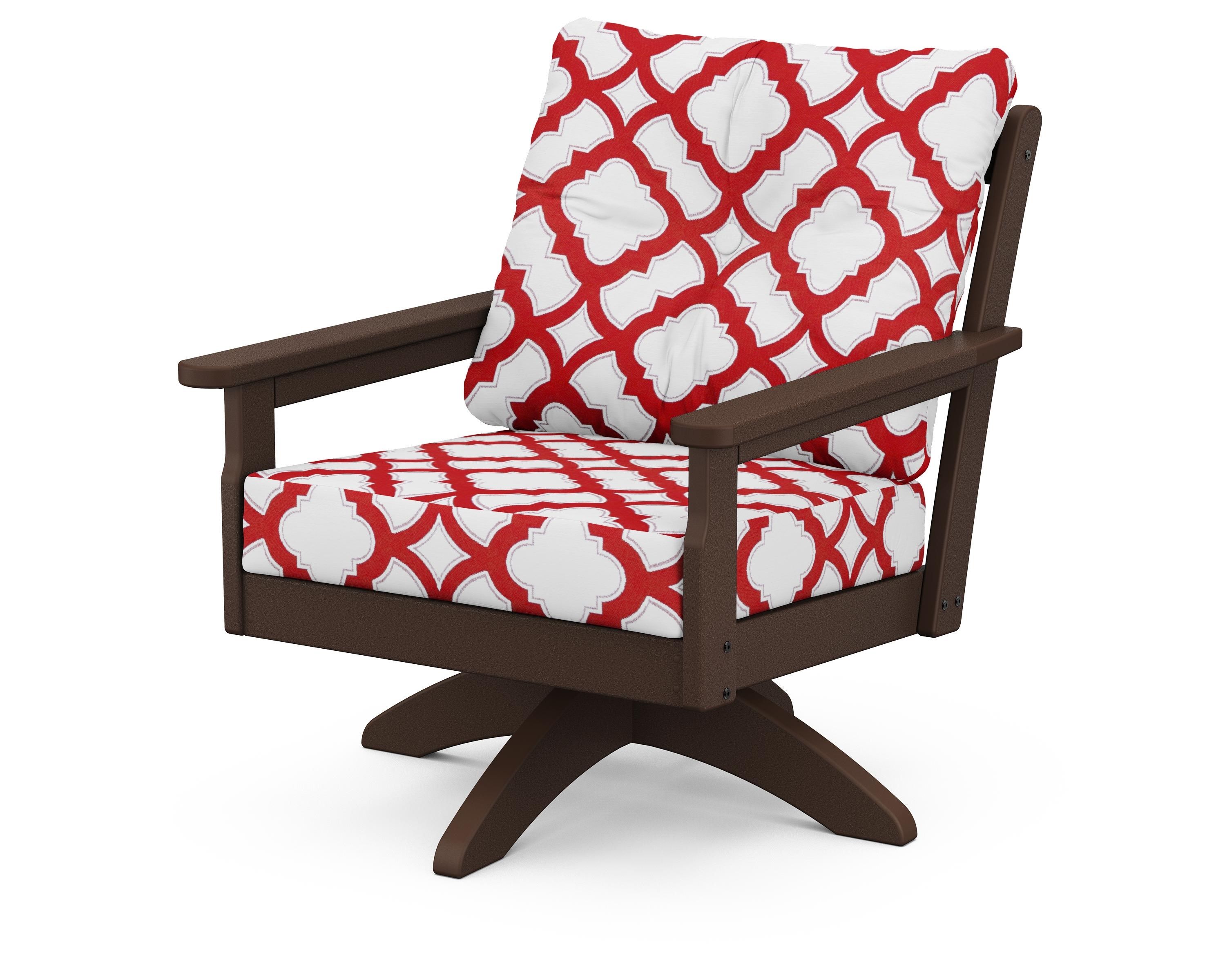POLYWOOD® Vineyard Deep Seating Swivel Chair in Mahogany / Trellis Crimson
