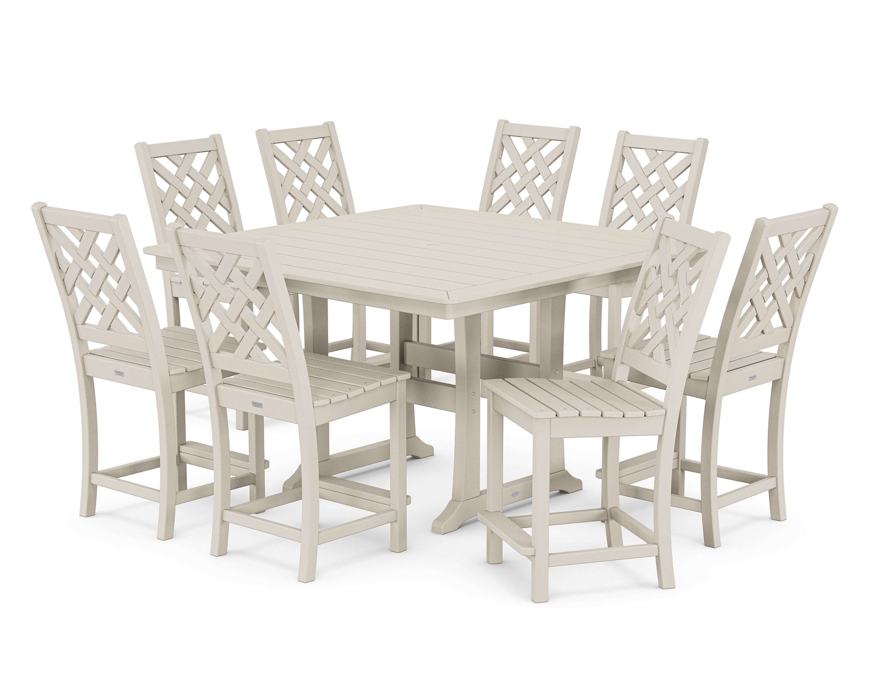 Country Living Wovendale Side Chair 9-Piece Square Counter Set with Trestle Legs in Sand