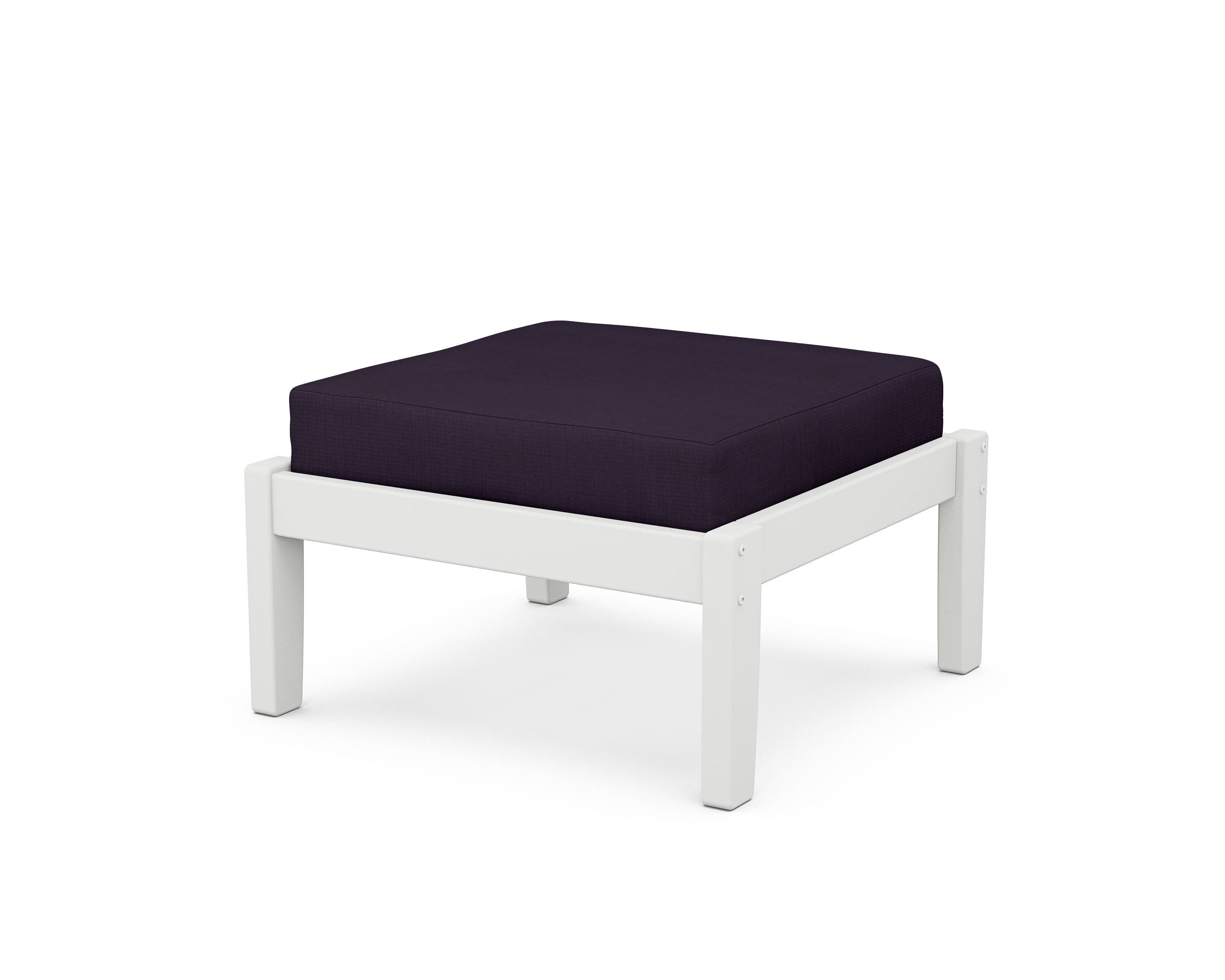 Unbranded Deep Seating Ottoman in White / Navy Linen