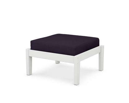 Unbranded Deep Seating Ottoman in White / Navy Linen