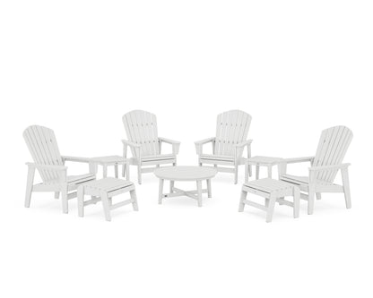 POLYWOOD® Nautical Grand Upright Adirondack 9-Piece Conversation Set in White