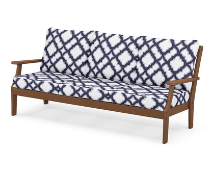POLYWOOD® Braxton Deep Seating Sofa in Teak / Trellis Navy