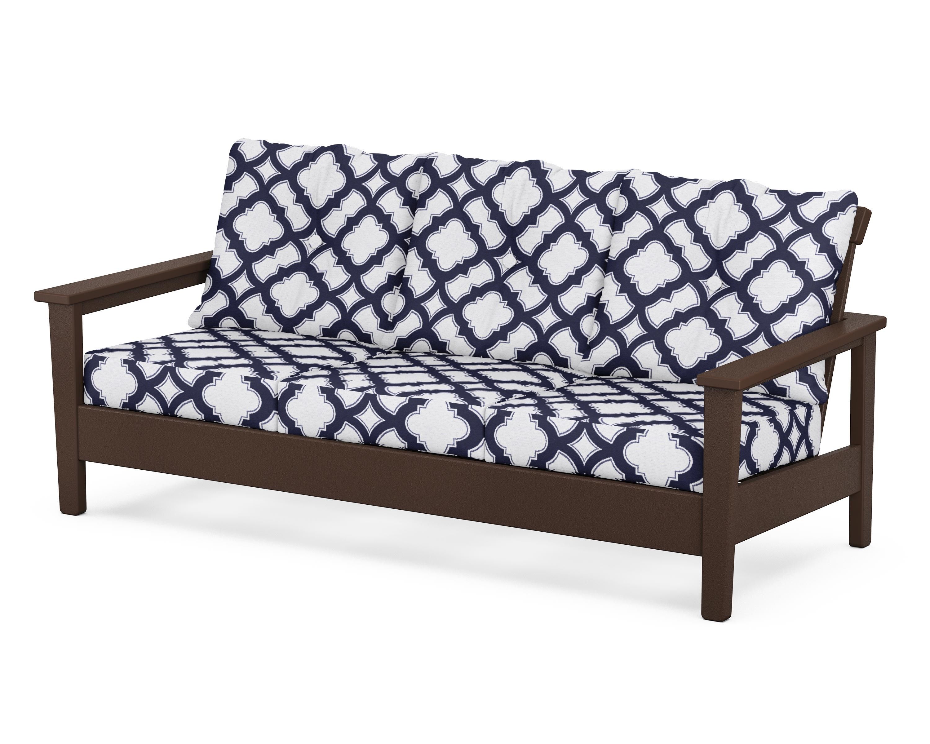 POLYWOOD® Prescott Deep Seating Sofa in Mahogany / Trellis Navy