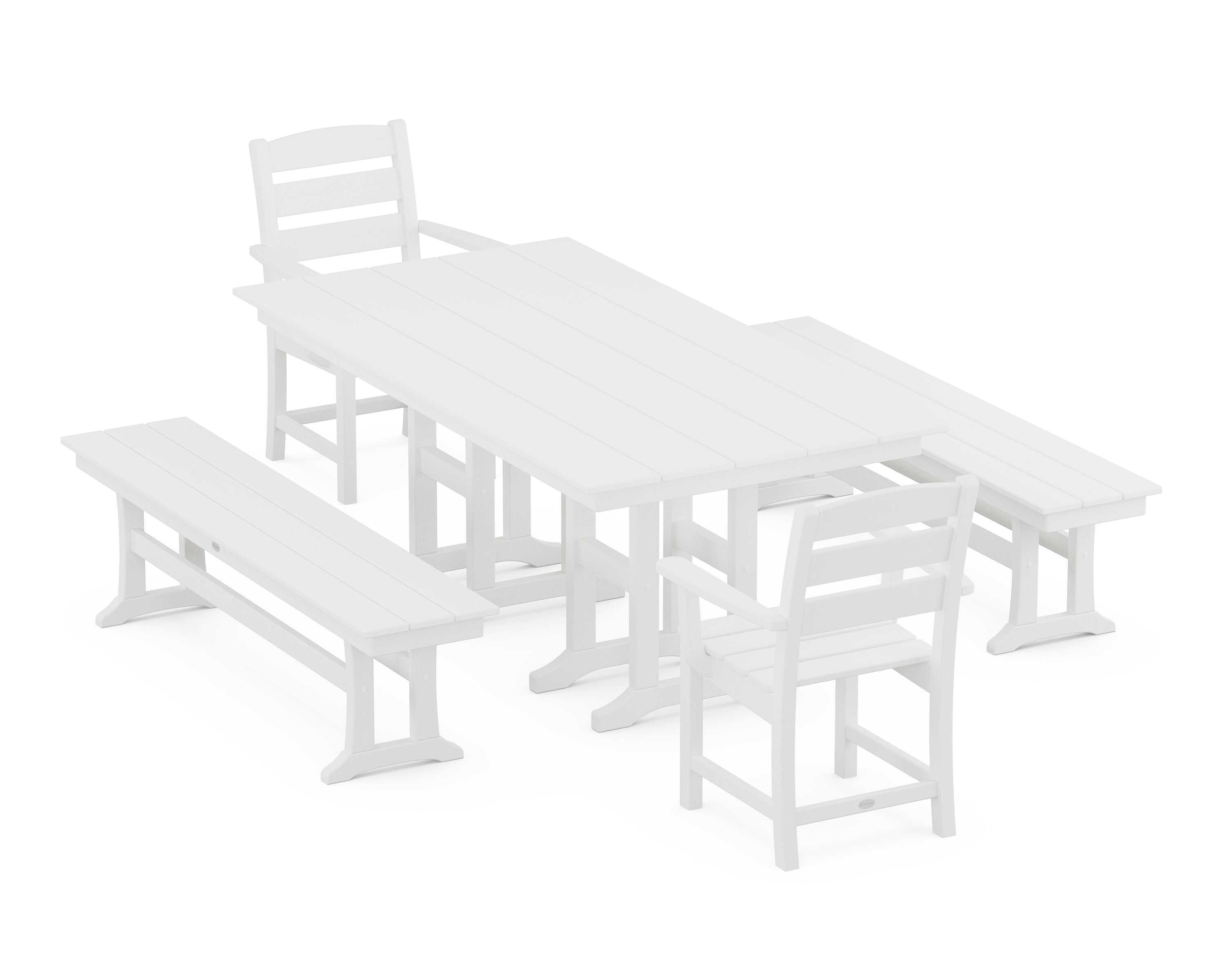 POLYWOOD® Lakeside 5-Piece Farmhouse Dining Set with Benches in White