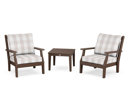 Country Living Wovendale 3-Piece Deep Seating Set in Mahogany / Buffalo Plaid Dune Burlap