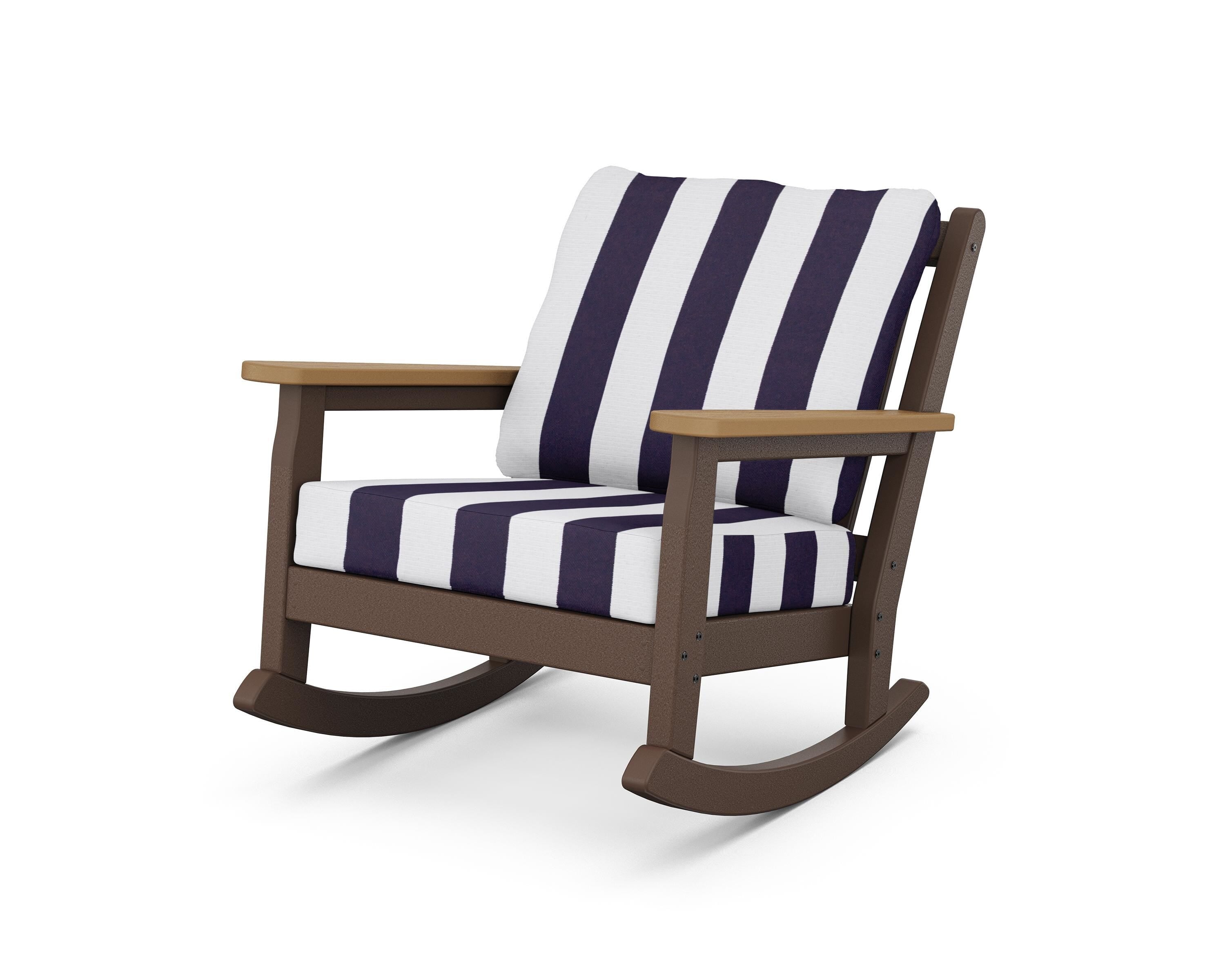 POLYWOOD® Chippendale Deep Seating Rocking Chair in Mahogany / Natural / Cabana Stripe Navy