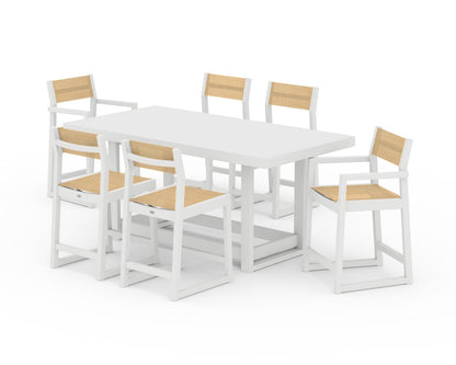 POLYWOOD® EDGE Sling 7-Piece Counter Table Set in White / Dupioni Apricot Sling